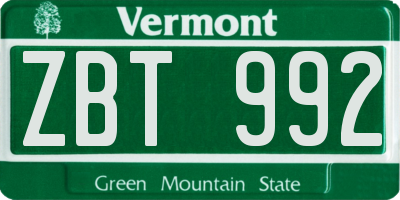 VT license plate ZBT992