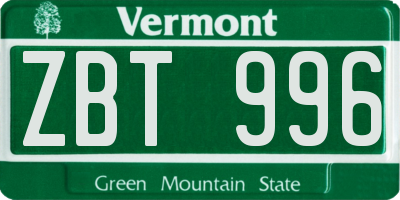 VT license plate ZBT996