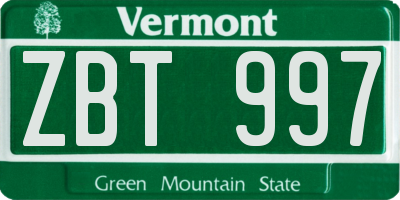 VT license plate ZBT997