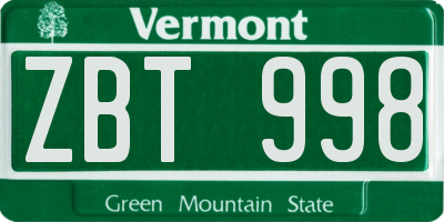 VT license plate ZBT998
