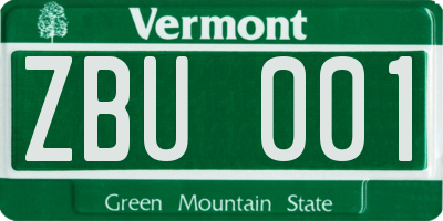 VT license plate ZBU001
