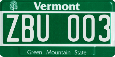 VT license plate ZBU003