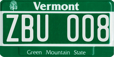 VT license plate ZBU008