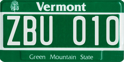 VT license plate ZBU010