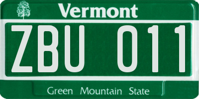 VT license plate ZBU011