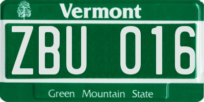 VT license plate ZBU016