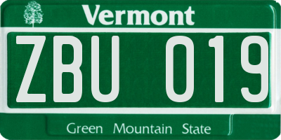 VT license plate ZBU019