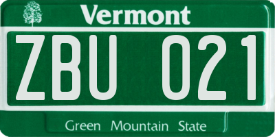 VT license plate ZBU021