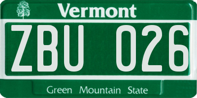 VT license plate ZBU026