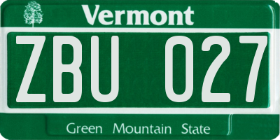 VT license plate ZBU027