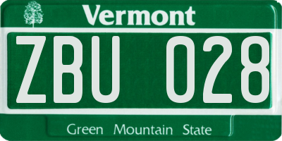 VT license plate ZBU028