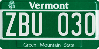 VT license plate ZBU030