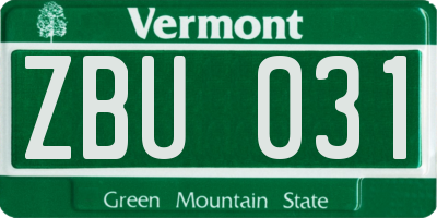 VT license plate ZBU031