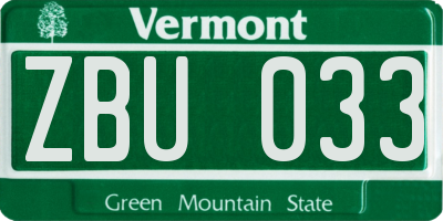 VT license plate ZBU033