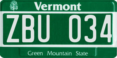 VT license plate ZBU034