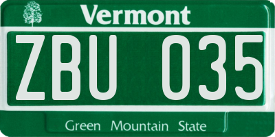 VT license plate ZBU035