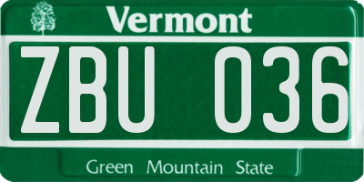 VT license plate ZBU036