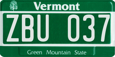 VT license plate ZBU037