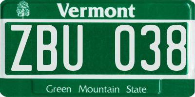 VT license plate ZBU038
