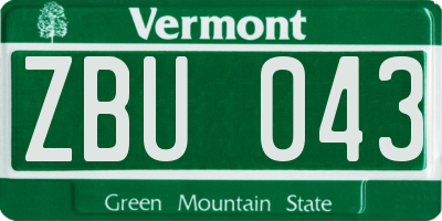 VT license plate ZBU043
