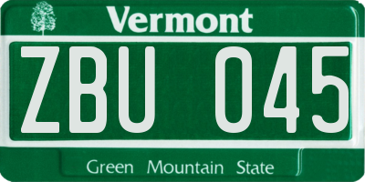 VT license plate ZBU045