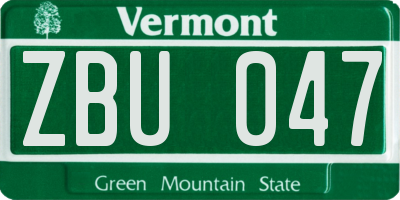 VT license plate ZBU047
