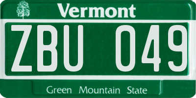 VT license plate ZBU049