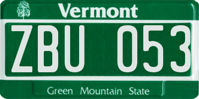 VT license plate ZBU053