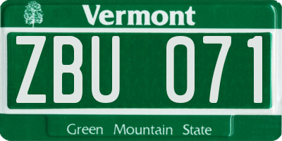 VT license plate ZBU071