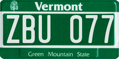 VT license plate ZBU077