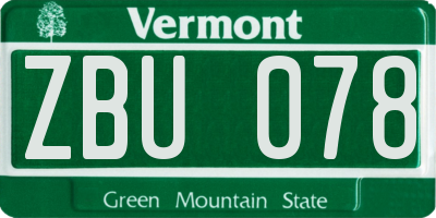 VT license plate ZBU078