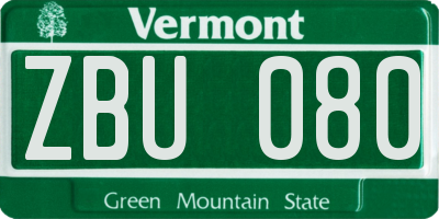 VT license plate ZBU080