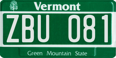 VT license plate ZBU081