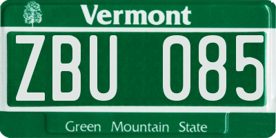 VT license plate ZBU085