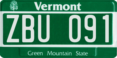 VT license plate ZBU091