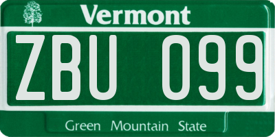 VT license plate ZBU099