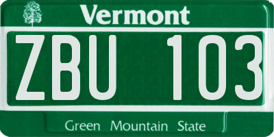 VT license plate ZBU103