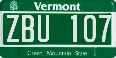 VT license plate ZBU107