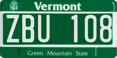 VT license plate ZBU108