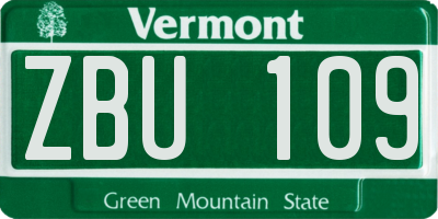 VT license plate ZBU109