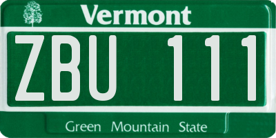 VT license plate ZBU111