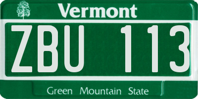 VT license plate ZBU113
