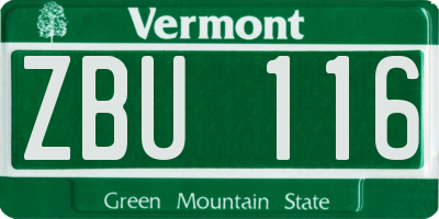 VT license plate ZBU116
