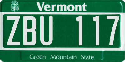 VT license plate ZBU117