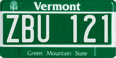 VT license plate ZBU121
