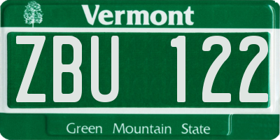 VT license plate ZBU122