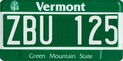 VT license plate ZBU125