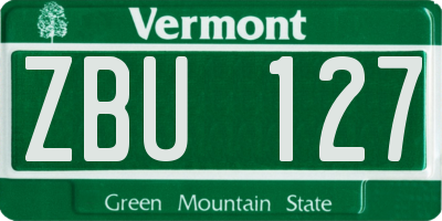 VT license plate ZBU127
