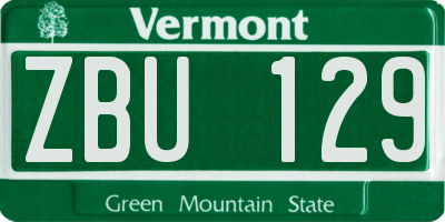VT license plate ZBU129