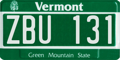 VT license plate ZBU131